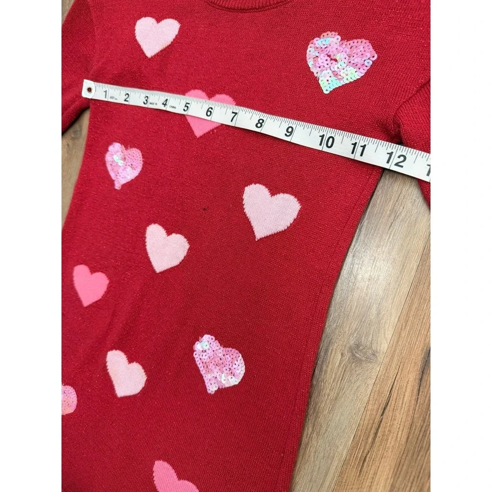 The Children's Place Girls Red Sweater Dress Hearts Sequin Knit‎ Size 5/6 - Picture 8 of 9
